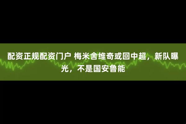 配资正规配资门户 梅米舍维奇或回中超，新队曝光，不是国安鲁能